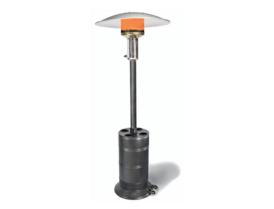 The attractive and fully portable SunStar® Patio Heater from SunStar® Heating Products of Charlotte, N. C. provides a full 360 degree circle of heat, uniformly distributed to provide a circle of warmth up to 20 feet in diameter. Shown above is the black and silver textured painted model.